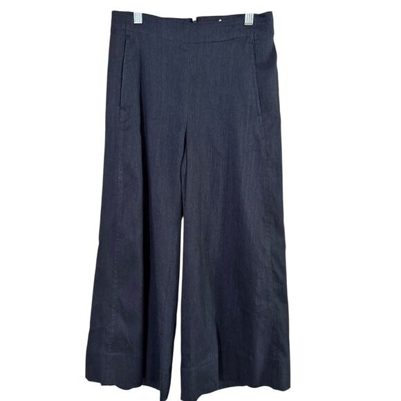 NWT Vince Navy Blue Linen Blend High Rise Wide Leg Cropped Pants Women’s Size 0 - Picture 1 of 7